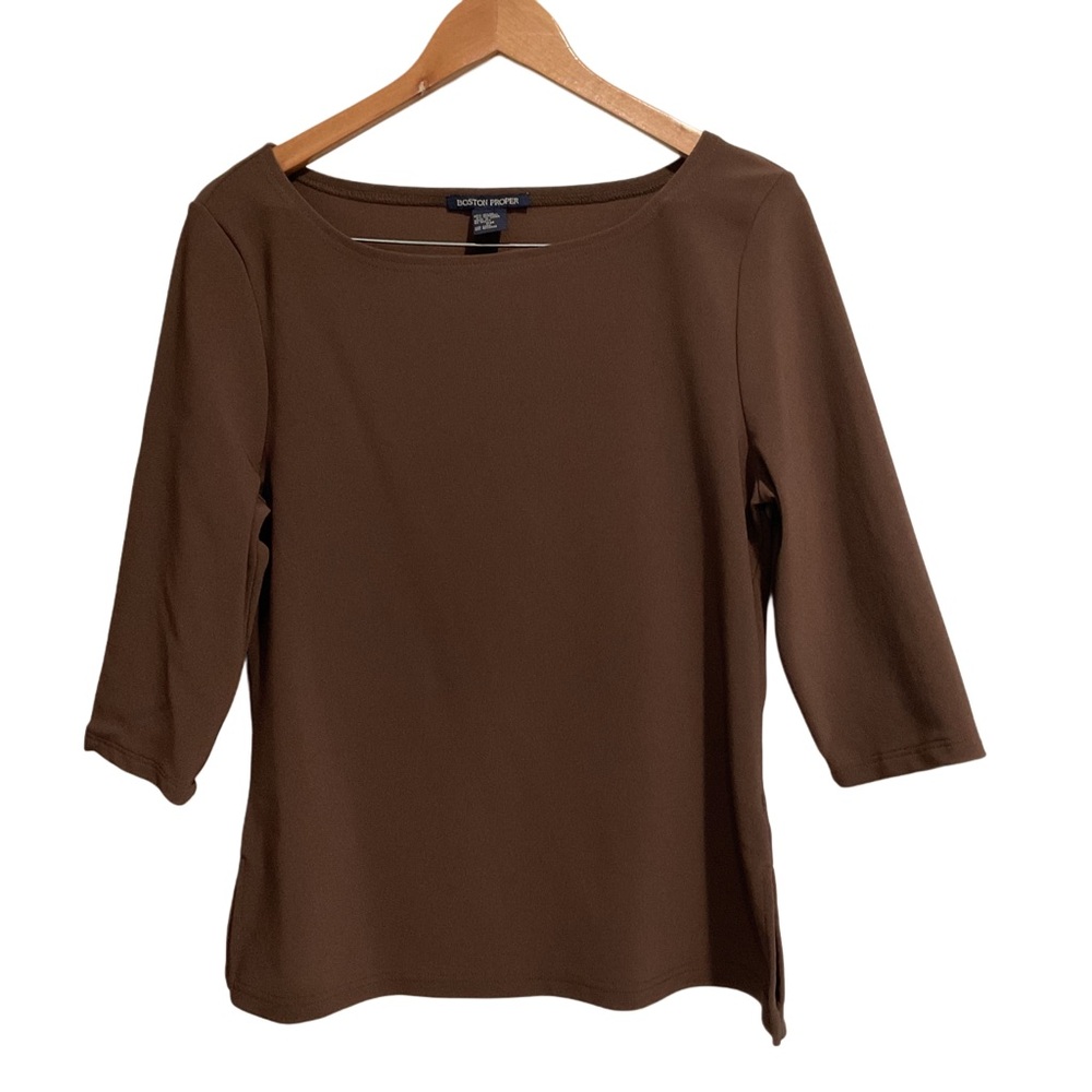 Boston Proper Chocolate Brown Boatneck 3/4‎ Sleeve Top